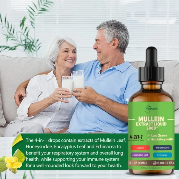 4-in-1 Mullein Drops for Lungs, Organic Mullein Leaf & Honeysuckle & Eucalyptus Leaf & Echinacea Extracts, for Lung Cleanse, Immune & Respiratory Support, Sugar-Free | Non-GMO | Vegan, 2 Fl oz - Image 5