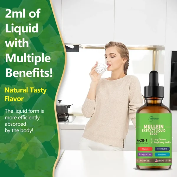 4-in-1 Mullein Drops for Lungs, Organic Mullein Leaf & Honeysuckle & Eucalyptus Leaf & Echinacea Extracts, for Lung Cleanse, Immune & Respiratory Support, Sugar-Free | Non-GMO | Vegan, 2 Fl oz - Image 7