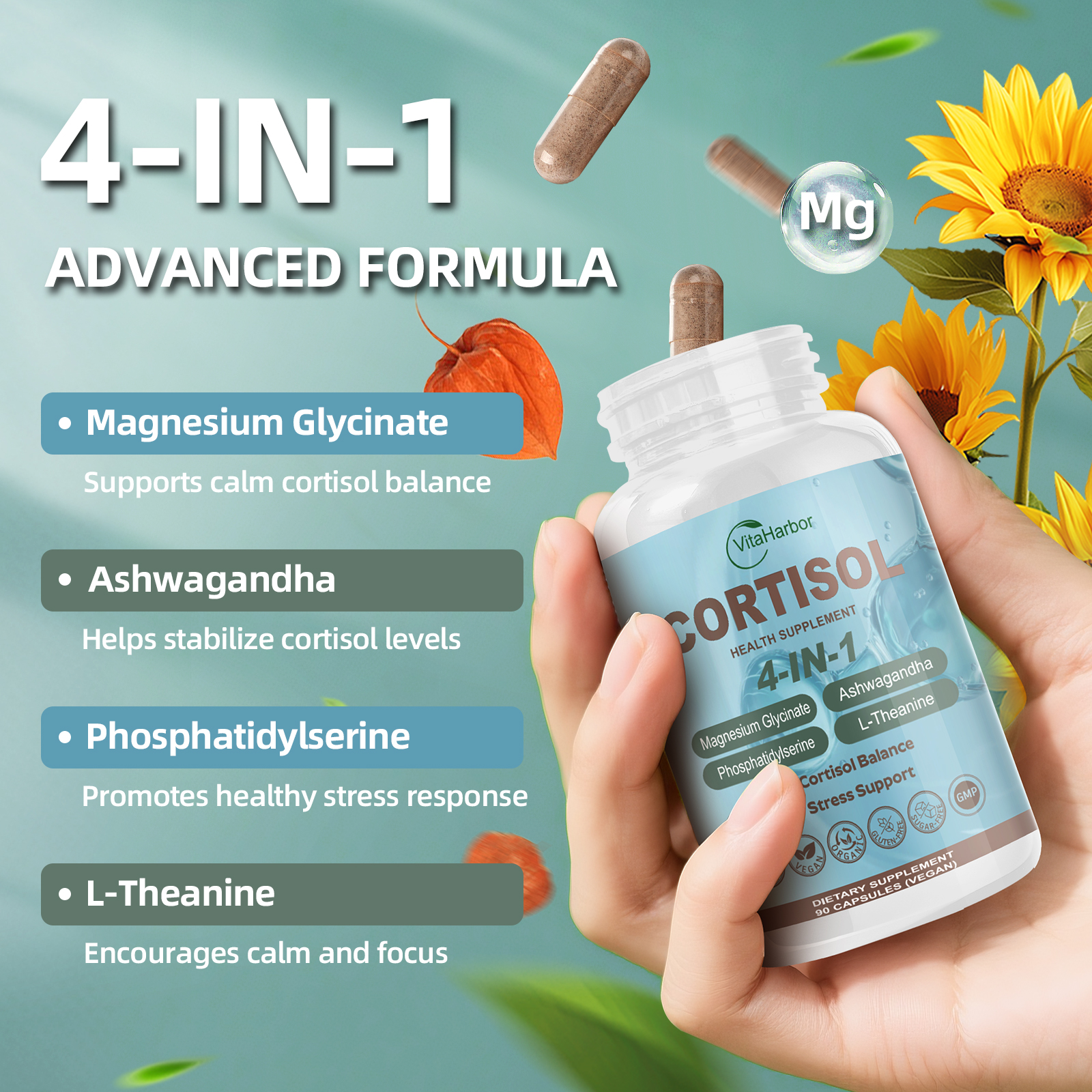 Cortisol Supplement for Women and Men, 4-in-1 Cortisol Reducer with ...