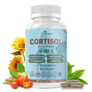 Cortisol Supplement for Women and Men, 4-in-1 Cortisol Reducer with Magnesium Glycinate, Ashwagandha, Phosphatidylserine, L-Theanine, for Relaxation & Calm Support, 90 Veg Caps