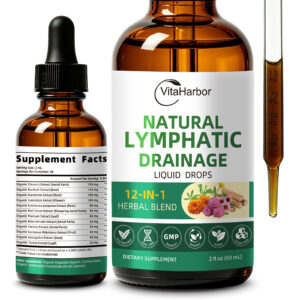 Lymphatic Drainage Supplements, 12-in-1 Lymphatic Drainage Drops with Echinacea, Burdock, Dandelion, Cleavers, Elderberry, Calendula & More for Lymphatic Support & Immune Support, 2 FL OZ
