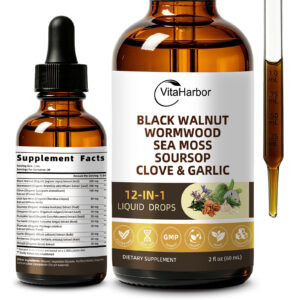 Wormwood Black Walnut Clove Cleanse Drops for Humans – 12 in 1 Herbal Liquid Extract with Soursop, Irish Sea Moss, Pumpkin Seed, Oregano, Turmeric, Garlic, Berberine, Shilajit & Plantain