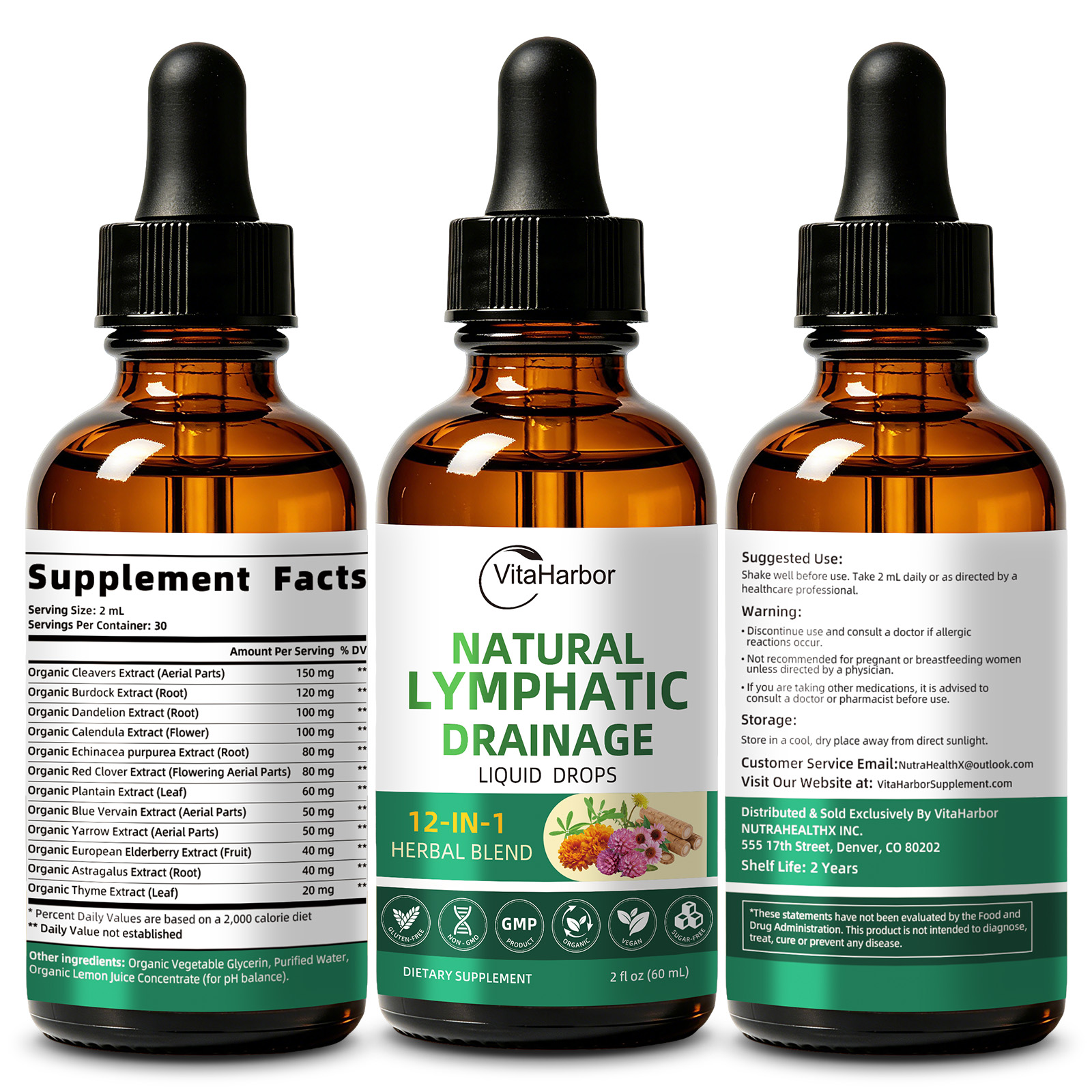 Lymphatic Drainage Supplements, 12-in-1 Lymphatic Drainage Drops with Echinacea, Burdock, Dandelion, Cleavers, Elderberry, Calendula & More for Lymphatic Support & Immune Support, 2 FL OZ - Image 3