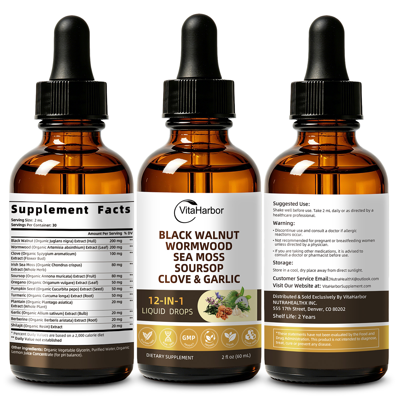 Wormwood Black Walnut Clove Cleanse Drops for Humans – 12 in 1 Herbal Liquid Extract with Soursop, Irish Sea Moss, Pumpkin Seed, Oregano, Turmeric, Garlic, Berberine, Shilajit & Plantain - Image 3