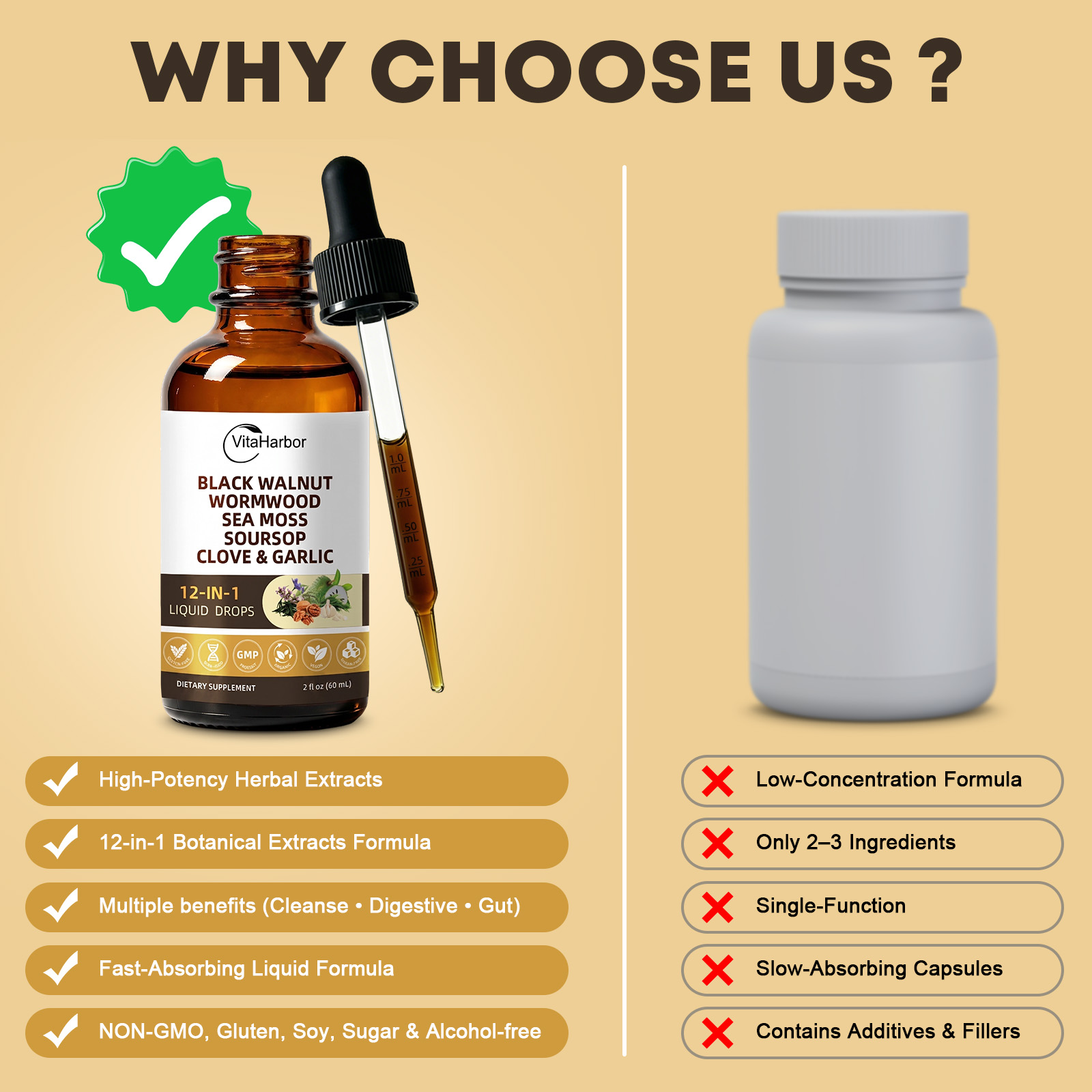 Wormwood Black Walnut Clove Cleanse Drops for Humans – 12 in 1 Herbal Liquid Extract with Soursop, Irish Sea Moss, Pumpkin Seed, Oregano, Turmeric, Garlic, Berberine, Shilajit & Plantain - Image 7