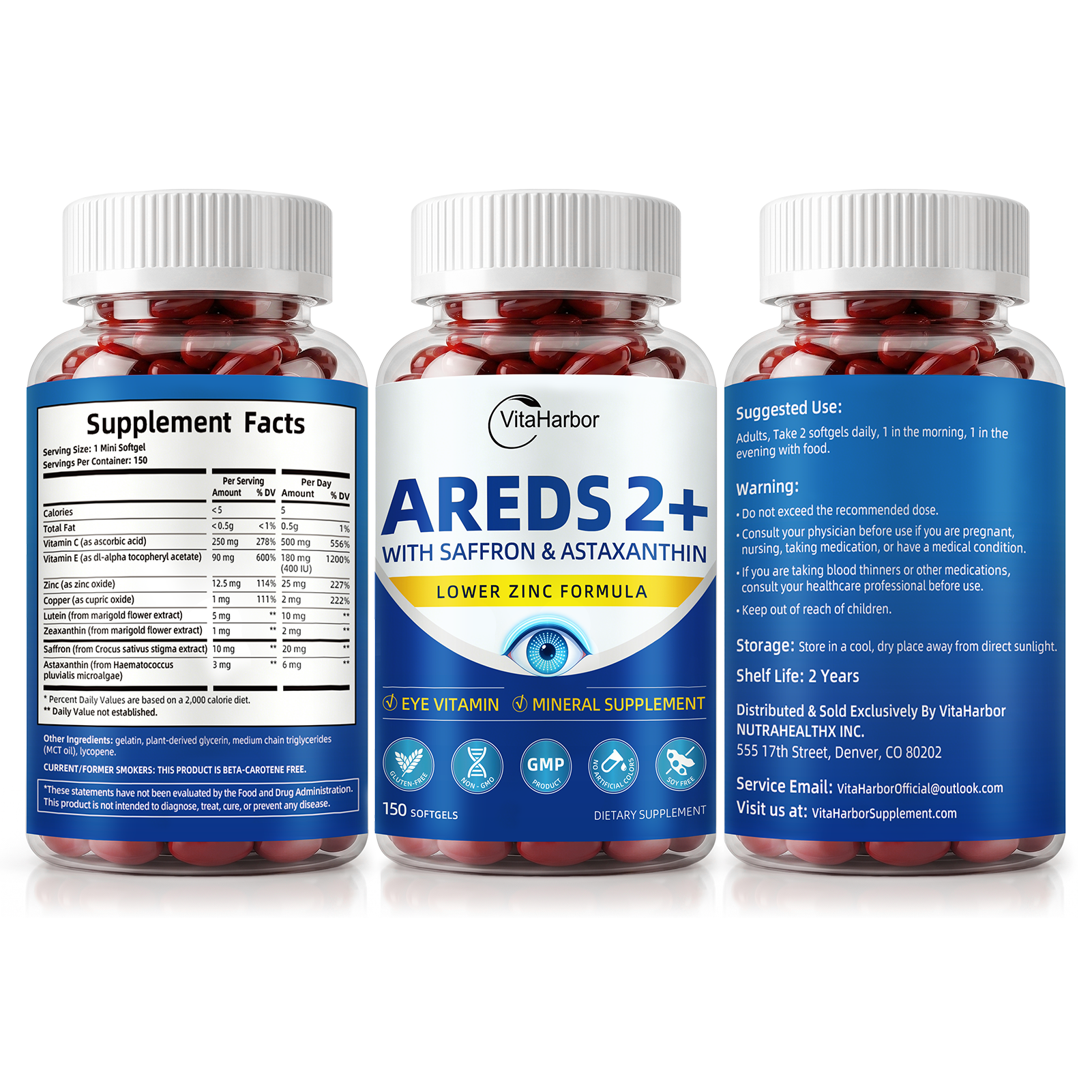 AREDS 2 Eye Vitamin & Mineral Supplement, Low Zinc Formula, with Vitamin C, Vitamin E, Zinc 25 mg, Copper, Lutein & Zeaxanthin, Eye Health Supplement for Adults, 150 Vegan Softgels - Image 2
