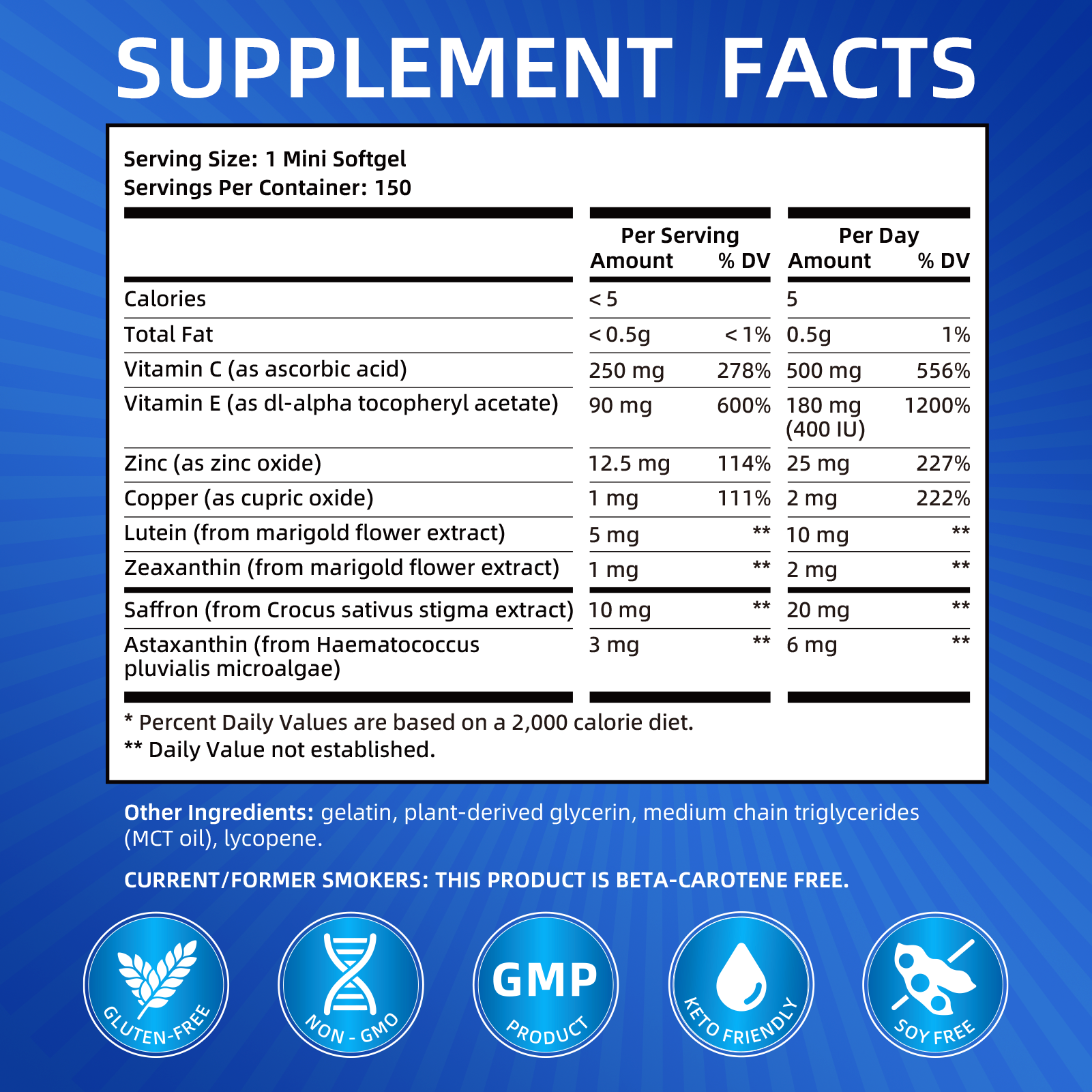 AREDS 2 Eye Vitamin & Mineral Supplement, Low Zinc Formula, with Vitamin C, Vitamin E, Zinc 25 mg, Copper, Lutein & Zeaxanthin, Eye Health Supplement for Adults, 150 Vegan Softgels - Image 3