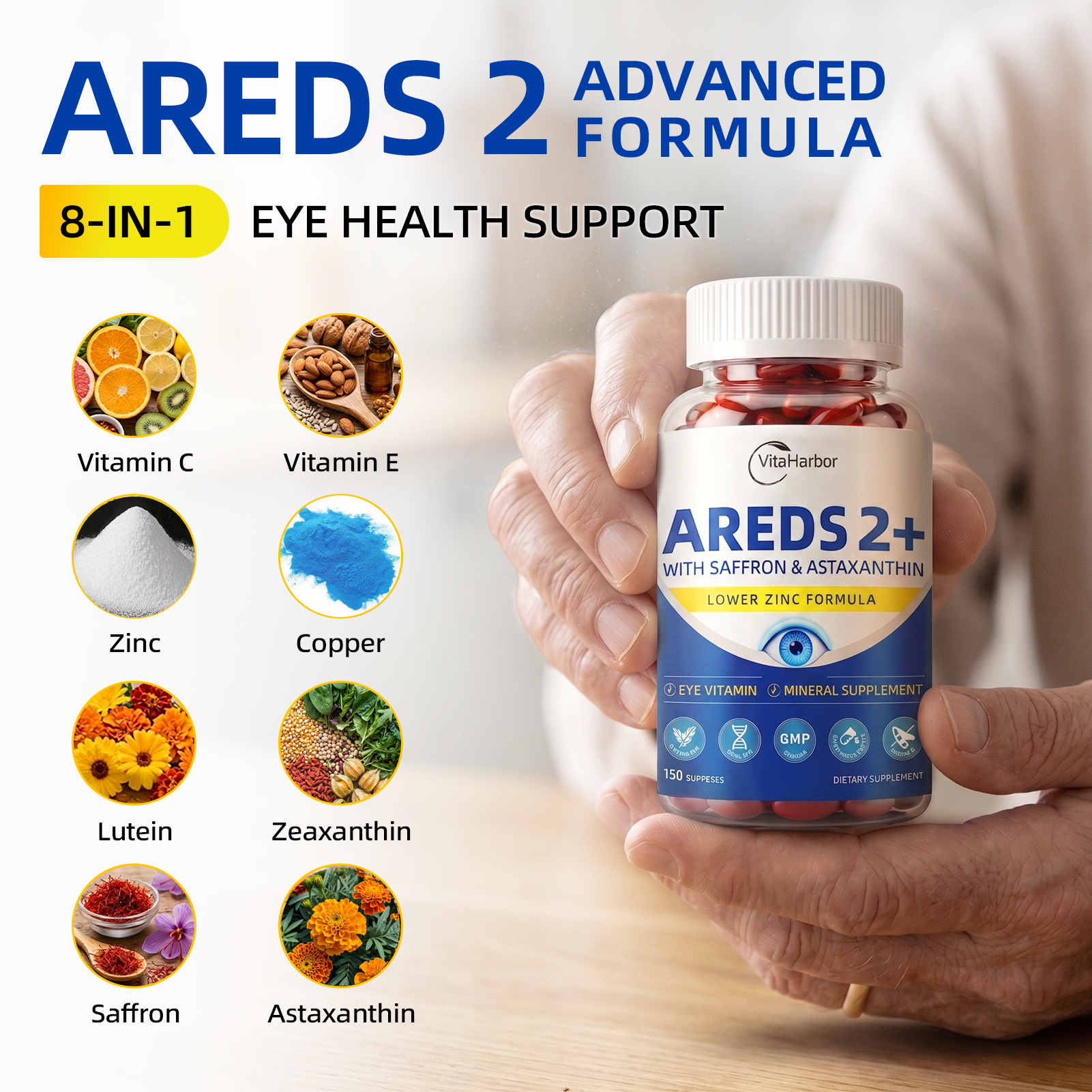 AREDS 2 Eye Vitamin & Mineral Supplement, Low Zinc Formula, with Vitamin C, Vitamin E, Zinc 25 mg, Copper, Lutein & Zeaxanthin, Eye Health Supplement for Adults, 150 Vegan Softgels - Image 4