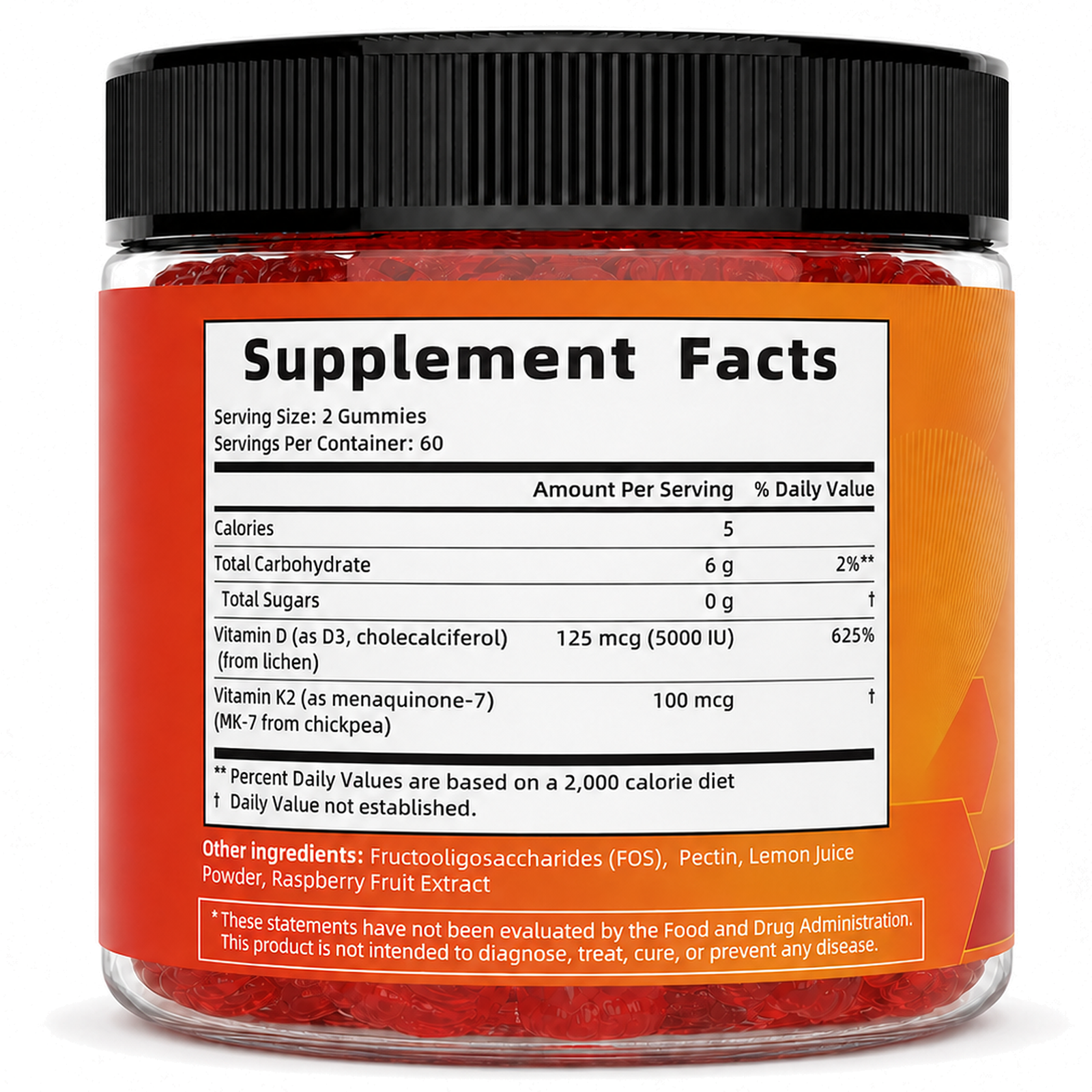 Vitamin D3 K2 Gummies, Vegan, Sugar Free, Non-GMO, Gluten-Free,120 Cts (Raspberry Flavor) - Image 2